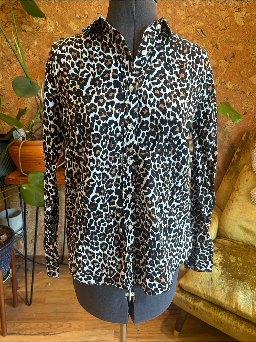 J Crew Linen Leopard Print Long-Sleeve Button-Up Slim Fit Shirt ✨EUC✨